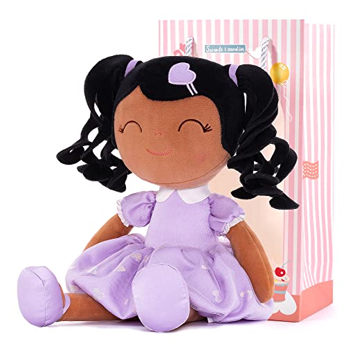 Gloveleya Baby Puppe Geschenke Plüsch Lockiges Haar Mädchen Spielzeug Mit Liebe 16" lila gebräunte Haut von Gloveleya