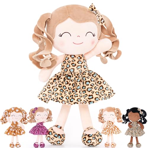 Gloveleya Weiche Puppen Plüsch Figur Lockiges Haar Weißer Leopard Kleid Baby Puppe 12zoll von Gloveleya