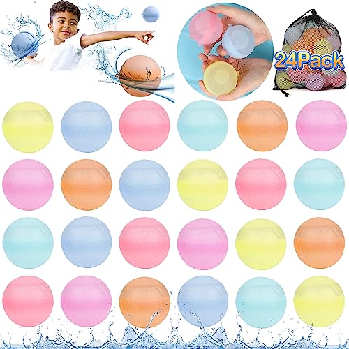 Glovios 24PCS Wiederverwendbare wasserbomben,selbstdichtende Silikon-Wasserbälle,Schnell befüllbare weiche,Spritzbälle für Wasserkämpfe,Wasserspielzeug für Kinder,Wasserkampfspiel für Sommer (24PCS) von Glovios
