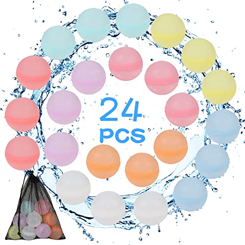 Wasserbomben Wiederverwendbar, Glovios 24 Stück Wasserballons Wiederverwendbare, Selbstschließend Wasserbomben Set für Wasserspielzeug Kinder Outdoor Sommer Aktivitäten von Glovios