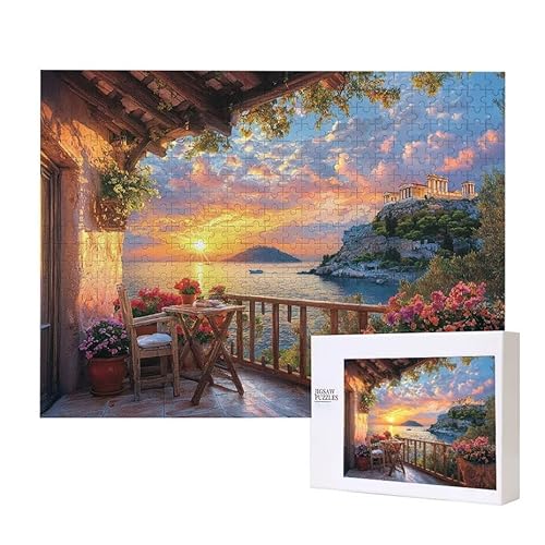 Balkon Landschaft Puzzle 300 Teile Puzzles Erwachsene, Helle und farbenfrohe Puzzles, Indoor-Puzzle-Kreativspiel zur Entspannung von Erwachsenen und Erziehung oder als Geschenk I-740 von Glslmznq