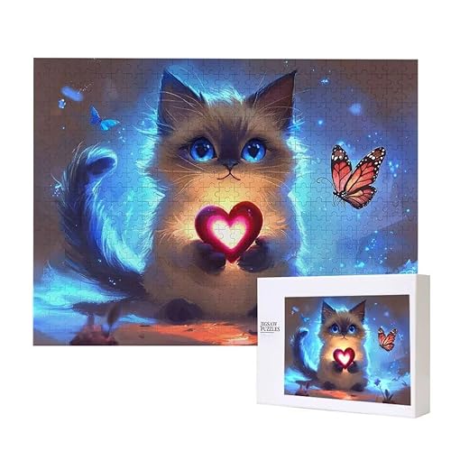 Butterfly Cat Puzzle 300 Teile Puzzles Erwachsene, Helle und farbenfrohe Puzzles, Indoor-Puzzle-Kreativspiel zur Entspannung von Erwachsenen und Erziehung oder als Geschenk I-300 von Glslmznq