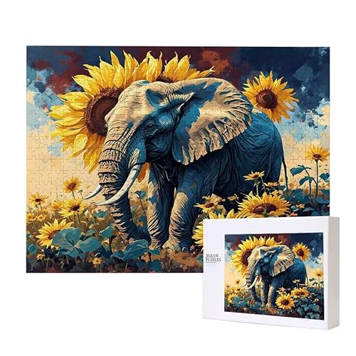 Elefant Sonnenblume Puzzle 1000 Teile Puzzles Erwachsene, Helle und farbenfrohe Puzzles, Indoor-Puzzle-Kreativspiel zur Entspannung von Erwachsenen und Erziehung oder als Geschenk I-70 von Glslmznq