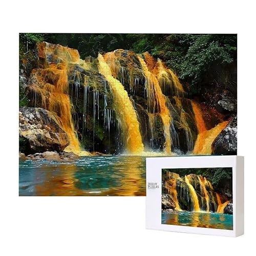 Goldener Wasserfall Puzzle 2000 Teile Puzzles Erwachsene, Helle und farbenfrohe Puzzles, Indoor-Puzzle-Kreativspiel zur Entspannung von Erwachsenen und Erziehung oder als Geschenk I-356 von Glslmznq