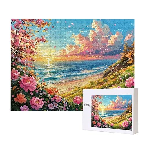 Meerblick Blumen Puzzle 200 Teile Puzzles Erwachsene, Helle und farbenfrohe Puzzles, Indoor-Puzzle-Kreativspiel zur Entspannung von Erwachsenen und Erziehung oder als Geschenk I-221 von Glslmznq