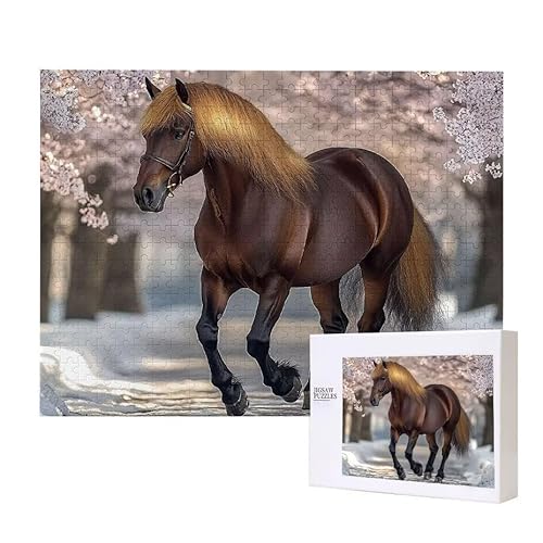 Puzzle für Erwachsene 1500 Kirschblüten Pferd Puzzle Erwachsene Pädagogisches Spiel Herausforderung Spielzeug 1000 Teile DIY-Bastel Puzzles für Heimdekoration, Geschenke von Glslmznq