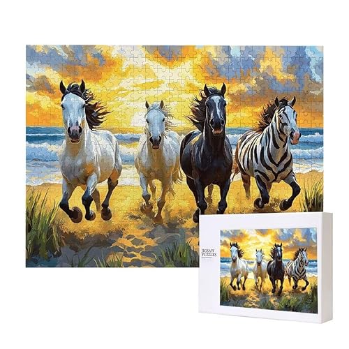 Puzzle für Erwachsene 200 Beach Horse Puzzle Erwachsene Pädagogisches Spiel Herausforderung Spielzeug 1000 Teile DIY-Bastel Puzzles für Heimdekoration, Geschenke von Glslmznq