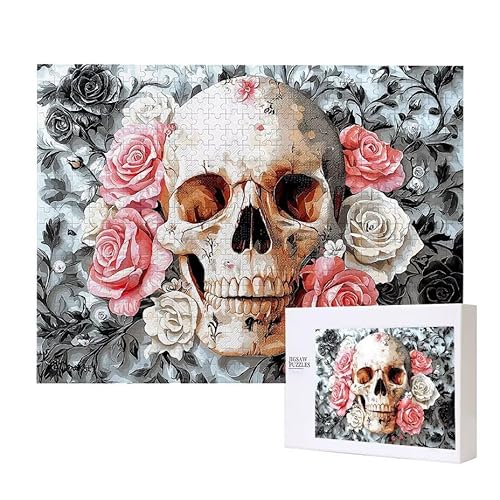 Puzzle für Erwachsene 300 Schädel Blume Puzzle Erwachsene Pädagogisches Spiel Herausforderung Spielzeug 1000 Teile DIY-Bastel Puzzles für Heimdekoration, Geschenke von Glslmznq