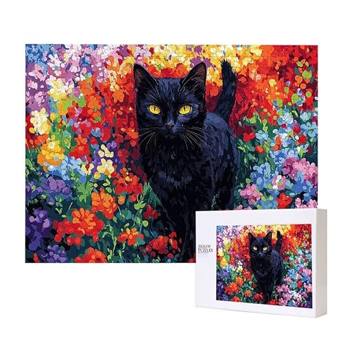 Schwarze Katze Blumen Puzzle 3000 Teile Puzzles Erwachsene, Helle und farbenfrohe Puzzles, Indoor-Puzzle-Kreativspiel zur Entspannung von Erwachsenen und Erziehung oder als Geschenk I-265 von Glslmznq