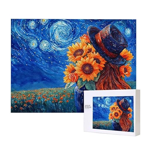 Sternenhimmel Sonnenblumen Puzzle 1000 Teile Puzzles Erwachsene, Helle und farbenfrohe Puzzles, Indoor-Puzzle-Kreativspiel zur Entspannung von Erwachsenen und Erziehung oder als Geschenk I-712 von Glslmznq