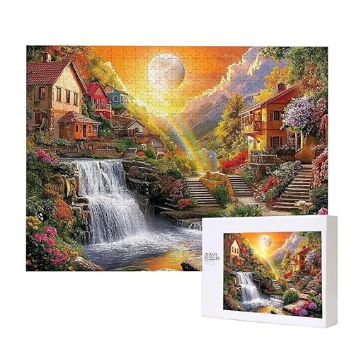 Wasserfall Cottage Puzzle 300 Teile Puzzles Erwachsene, Helle und farbenfrohe Puzzles, Indoor-Puzzle-Kreativspiel zur Entspannung von Erwachsenen und Erziehung oder als Geschenk I-556 von Glslmznq