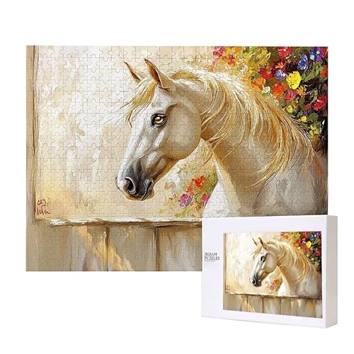 Weißes Pferd Puzzle 300 Teile Puzzles Erwachsene, Helle und farbenfrohe Puzzles, Indoor-Puzzle-Kreativspiel zur Entspannung von Erwachsenen und Erziehung oder als Geschenk I-12 von Glslmznq