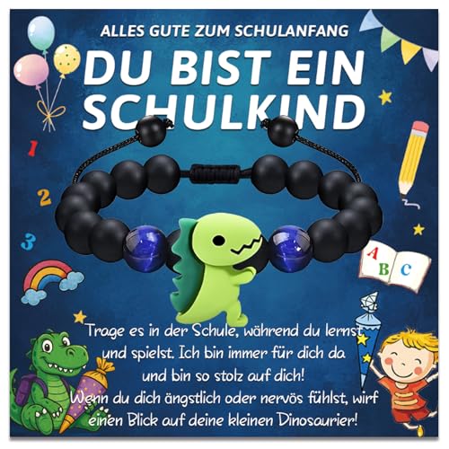 Geschenke zur Einschulung Junge,Ideen Füllung Schultüte Dinosaurier Armband Schulkind,Einschulungsgeschenke Jungen,Glücksbringer Schulanfang Jungen Geschenke,Mutmacher Geschenk Inhalt Schultüte Junge von GluckGeschenk