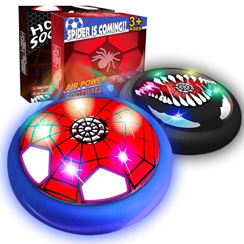 Glückpa Spider & Vemonn Hover Fußball mit LED, 2 Stück Air Power Football Set, Spider Spielzeug, Indoor Spielzeug Spiel für Kinder, Fussball Geschenk für Jungen Mädchen ab 3 4 5 6 7 8-12 Jahre von Glückpa