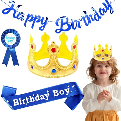 Glugahrif Geburtstag Kronen für Geburtstage, King Crown | Geburtstag Corsage Set, Dekoration King Corsage für Mädchen, dekoratives Stirnband, Hosenträger Glugahrif Geburtstag Kronen für Geburtstage, King Crown | Geburtstag Corsage Set, Dekoration King Corsage für Mädchen, dekoratives Stirnband, Hosenträger von Glugahrif