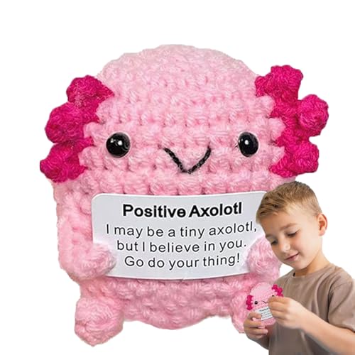 Glugahrif Gehäkelter Axolotl, Handgehäkelte Wohndekorationspuppe, Dekorative Motivationspuppe Für Schreibtisch Nachtisch Schminktisch Zuhause Meditation Reisen Kinder Erwachsene Jugendliche von Glugahrif