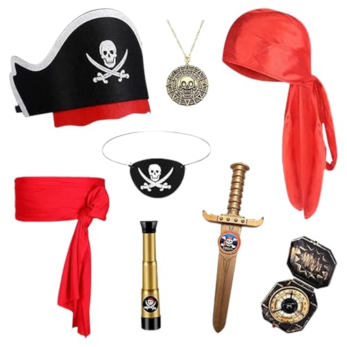 Glugahrif Piratenkostüm Zubehör - Piratenkostüm Kinder - Totenkopf Mütze Gesichtsbedeckung Set Für Halloween Karneval Party Piratennacht Geburtstag von Glugahrif