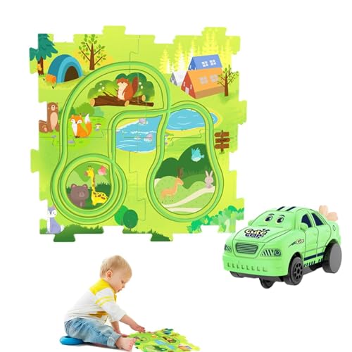 Puzzle Racer Car Tacks Set, Puzzle Track Track Car Play Set | Spielen Sie ein Rennwagen-Spiel - Schienenfahrzeug-Baukasten Jigsaw, Lernfahrzeug-Set für von Glugahrif