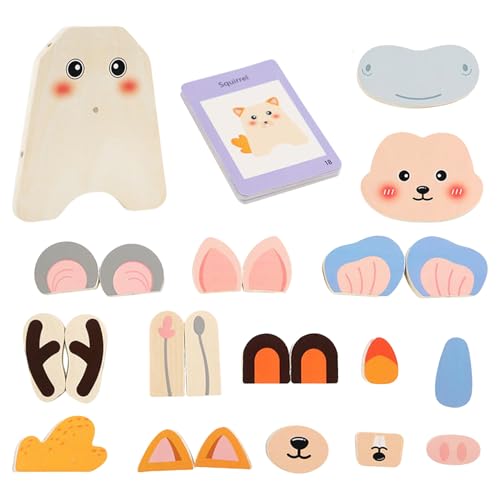 Puzzle aus Holz für | Puzzle Block Gesicht Tiere aus Holz | Lernspiel Feinmotorik für Kindergarten Haus Reise Geburtstag | für Spielzimmer Kindergarten Reise Schule Haus Studenten von Glugahrif