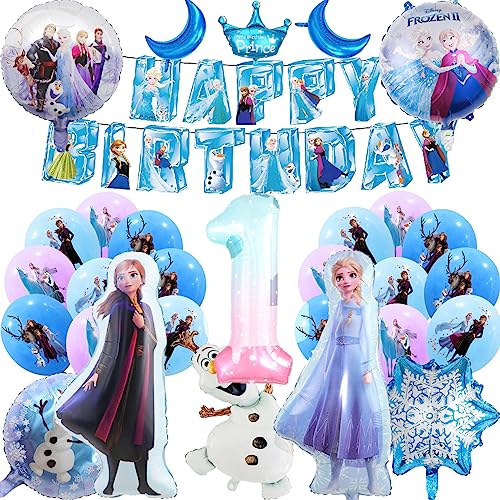 Geburtstag Party Dekoration Frozen Ballons Set mit Elsa Folie Ballon und Banner FROZEN Geburtstag Ballon Dekoration Set für Mädchen (1 Jahr) von Glurak