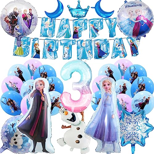 Geburtstag Party Dekoration Frozen Ballons Set mit Elsa Folie Ballon und Banner FROZEN Geburtstag Ballon Dekoration Set für Mädchen (3 Jahr) von Glurak