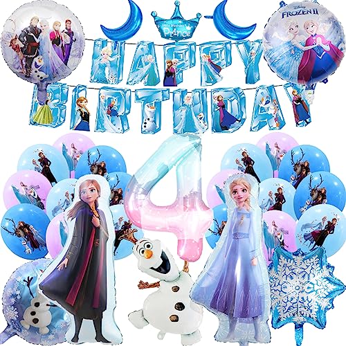 Geburtstag Party Dekoration Frozen Ballons Set mit Elsa Folie Ballon und Banner FROZEN Geburtstag Ballon Dekoration Set für Mädchen (4 Jahr) von Glurak
