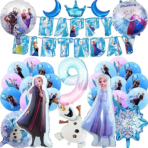 Geburtstag Party Dekoration Frozen Ballons Set mit Elsa Folie Ballon und Banner FROZEN Geburtstag Ballon Dekoration Set für Mädchen (9 Jahr) von Glurak