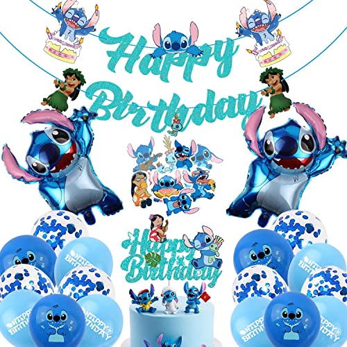 Glurak Lilo Stitch Ballon Kit für Kinder Geburtstag Party Dekoration mit Banner und Kuchen Toppers. Stitch Kinder Geburtstag Deko Zubehör von Glurak