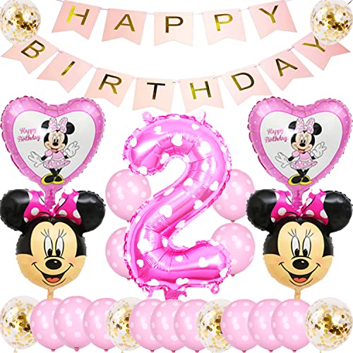 Glurak Minnie Ballon Kit für 2-jähriges Mädchen Kinder Geburtstag Party Dekoration mit Happy Birthday Banner. Minnie Kinder 1st 2nd Geburtstag Zubehör für Mädchen Baby Dusche und Feiern von Glurak
