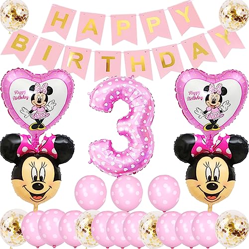 Glurak Minnie Ballon Kit für 3-jähriges Mädchen Kinder Geburtstag Party Dekoration mit Happy Birthday Banner. Minnie Kinder 2nd 3rd Geburtstag Zubehör für Mädchen Baby Dusche und Feiern von Glurak