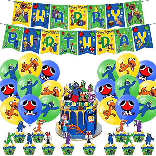 Glurak Rainbow Friends Ballon Kit für Kinder Geburtstag Party Dekoration mit Happy Birthday Banner und Kuchen Toppers. Rainbow Friends Kinder Geburtstag Zubehör für Mädchen Baby Dusche und Feiern von Glurak