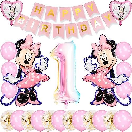 Minnie Ballon Kit für 1-jähriges Mädchen Kinder Geburtstag Party Dekoration mit Happy Birthday Banner, Minnie Kinder 1st 2nd Geburtstag Zubehör für Mädchen Baby Dusche und Feiern von Glurak