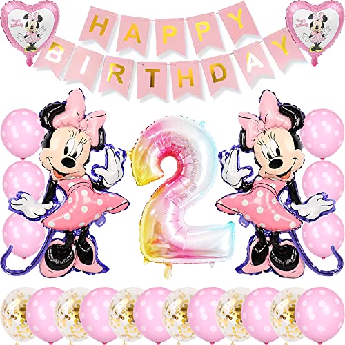 Minnie Ballon Kit für 2-jähriges Mädchen Kinder Geburtstag Party Dekoration mit Happy Birthday Banner, Minnie Kinder 1st 2nd Geburtstag Zubehör für Mädchen Baby Dusche und Feiern von Glurak