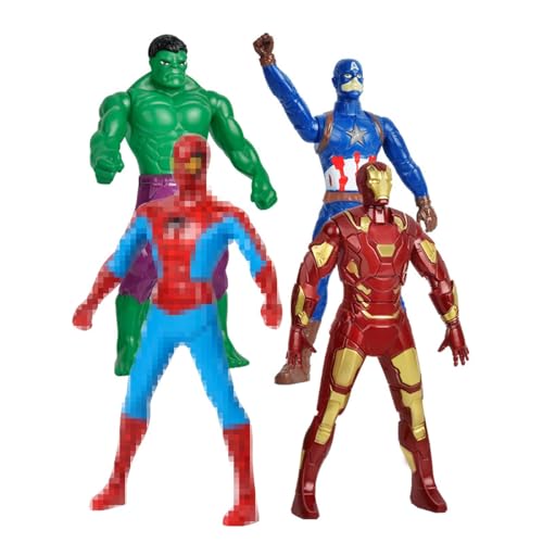 Superheld Cartoon Action Figuren 4 Stück, mit Spider, Iron, Hulk, Captain, 18cm, Für Kinder Geburtstag Kuchen Topper, Zimmer Schreibtisch Dekoration von Glurak