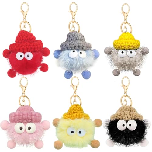 GlymzToy Mutmonster Plüschpuppen 6pcs Schlüsselanhänger Plüsch Kleiner Kohleball Glücksbringer Schulanfang Geschenk，Plüsch Schlüsselanhänger Schulkind, Endlich Schulkind, Glücksbringer Einsch von GlymzToy