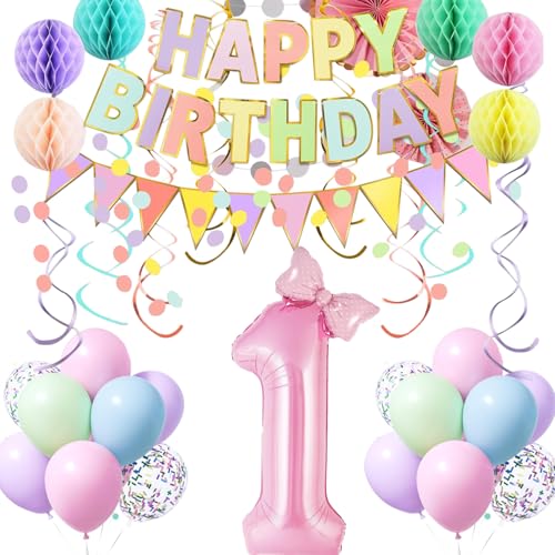 Macaron 1st Birthday Party Decorations Set Pink Blue For Girls Including Giant 101.6 cm Number 1 Balloon, Banner, Swirls, Balloons Macaron 1st Birthday Party Decorations Set Pink Blue For Girls Including Giant 101.6 cm Number 1 Balloon, Banner, Swirls, Balloons von GmeFive