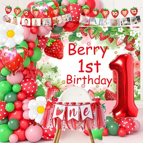 My Berry Party-Dekorationsset für den ersten Geburtstag, 101,6 cm, Zahl 1, Hochstuhl-Banner, Hintergrund, Ballon-Girlande, Tortenaufsätze My Berry Party-Dekorationsset für den ersten Geburtstag, 101,6 cm, Zahl 1, Hochstuhl-Banner, Hintergrund, Ballon-Girlande, Tortenaufsätze von GmeFive
