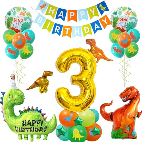 Three Rex Boys 3rd Birthday Party Decorations Set Including 101.6 cm Gold Number 3 Balloon, Banner, Balloons Three Rex Boys 3rd Birthday Party Decorations Set Including 101.6 cm Gold Number 3 Balloon, Banner, Balloons von GmeFive