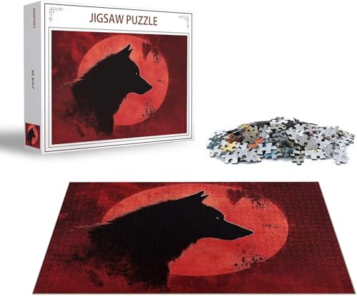 Puzzle Wolf Puzzle 1000 Teile Mond Holzpuzzle Erwachsene, Premium Quality Klassische Wooden Lernspiel, DIY Klassische Spaß Jigsaw Erwachsene, Challenging Game Jigsaws für Wohnkultur Geschenk x-1400 von Gmeignl