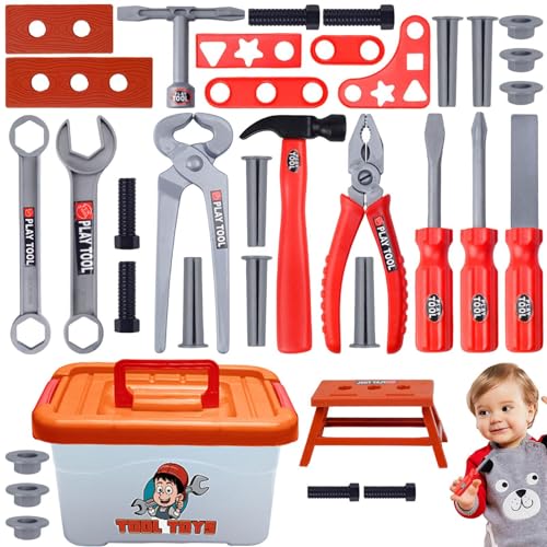 Gmokluytw Kinder Werkzeugkoffer, Rollenspiel Hammer Zange Werkzeugset, 39 Teile Nachgebildetes Aktivitätsspiel Für Zuhause Kindergarten Garten Vorschule von Gmokluytw
