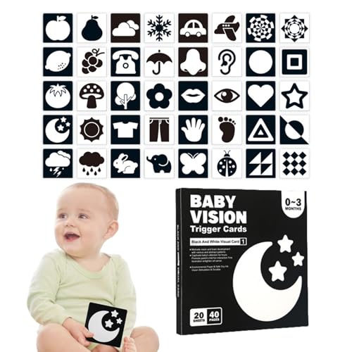 High Contrast Babypheft-Karten-Neugeborenes Visuelles Stimulationsspielzeug-20 Schwarz-weiße Kognitive Karten Für Die Gehirnentwicklung, Anti-Blend-dauerhaftes Papier, Frühes Lernwerkzeug Für Säugling von Gmokluytw
