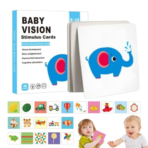 Visuelle Reizkarten Kinder – Set 20 Lernkarten Pädagogisch | Beidseitige Karten 40 Motive | Babyspielzeug 0-3 Jahre | Sensorische Förderung Frühes Lernen Methode von Gmokluytw