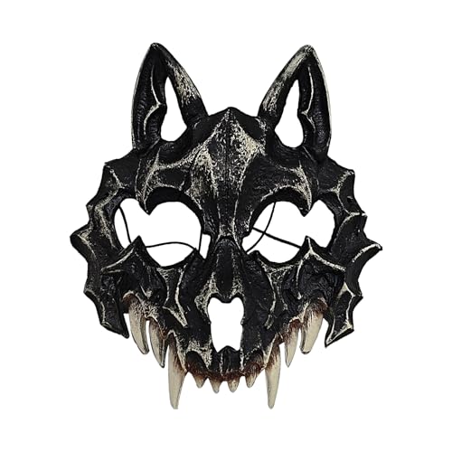 Wolfsschädelmaske - Halloween Animal Headbear - Realistische PU -Schaum -Biestmaske Für Cosplay & Masquerade | Einstellbarer Knochenschädelpropie, Dragon Tiger Rollenspiel, Japanisches Kostüm Im Stil von Gmokluytw