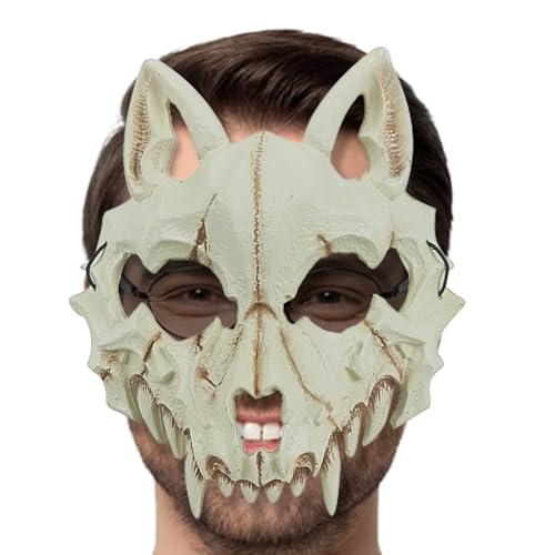 Wolfsschädelmaske - Halloween Animal Headbear - Realistische PU -Schaum -Biestmaske Für Cosplay & Masquerade | Einstellbarer Knochenschädelpropie, Dragon Tiger Rollenspiel, Japanisches Kostüm Im Stil von Gmokluytw