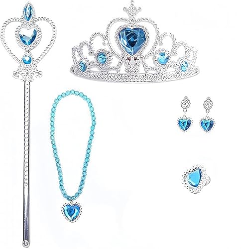 Gnepief Prinzessin Kostüm Accessoires Set, 6-teilig, Krone mit Blauen Kristallen, Zauberstab, Ring, Halskette und Ohrringe, blau Gnepief Prinzessin Kostüm Accessoires Set, 6-teilig, Krone mit Blauen Kristallen, Zauberstab, Ring, Halskette und Ohrringe, blau von Gnepief