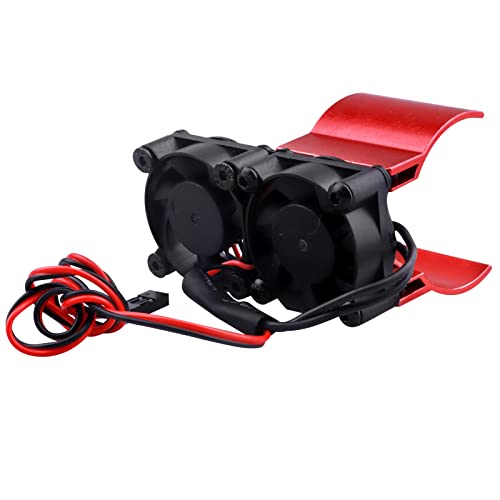 RC Motor Fan Radiator Aluminum Heat Sink Twin Cooling Fans Thermal Sensor for 1/10 RC Car 540/550 Traxxas Axial Redcat HSP HPI Wltoys Himoto Tamiya (Red) von GoHobby