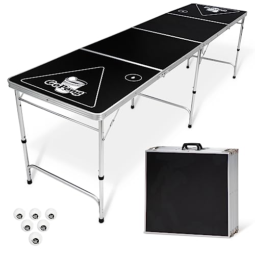 GoPong Unisex-Erwachsene Tables 2,4 m tragbarer Klapptisch für Beer Pong/Flip Cup (6 Bälle im Lieferumfang enthalten), Schwarz, 8-Feet von GoPong