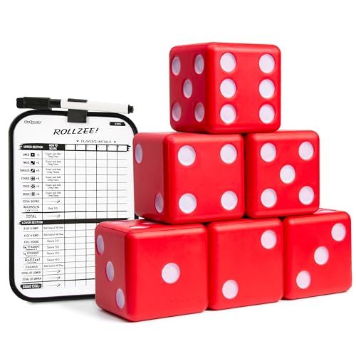 GoSports Riesiges 8,9 cm rotes Schaumstoff-Spielwürfel-Set mit Anzeigetafel (enthält 6 Würfel, trocken abwischbare Anzeigetafel und Tragetasche) von GoSports