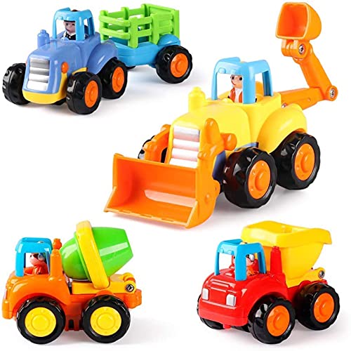 GoStock Baby Spielzeugauto Spielsachen Baufahrzeuge für Kinder 12 18 Monate, Spielzeug Auto für Kleinkind ab 1 2 3 Jahre, 4 in 1 Satz - Traktor, Bulldozer, Kipper, Zementmische von GoStock