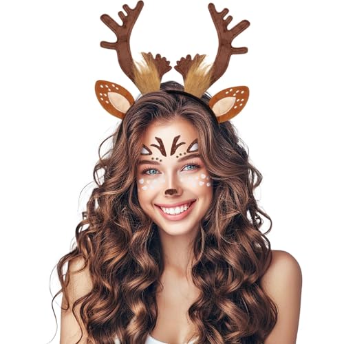 GoaePode Hirschgeweih Haarreif mit Reh Tattoo, Glitzer Geweih Stirnband für Karneval Kostüm Damen, Hochzeit Party Kostüm Haarschmuck Silber Gesichtstattoo für Mardi Gras Geburtstag Cosplay GoaePode Hirschgeweih Haarreif mit Reh Tattoo, Glitzer Geweih Stirnband für Karneval Kostüm Damen, Hochzeit Party Kostüm Haarschmuck Silber Gesichtstattoo für Mardi Gras Geburtstag Cosplay von GoaePode
